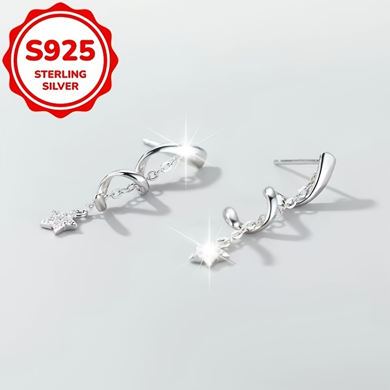 2pcs Women's S925 Silver Rotating Star Earrings Set